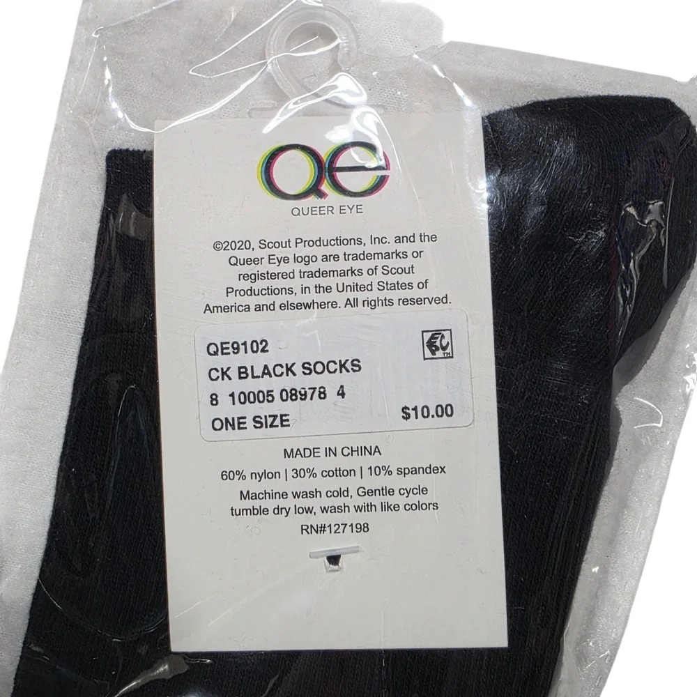 Queer Eye Socks Unisex OS Black Rainbow Pride Crew Ribbed NWT